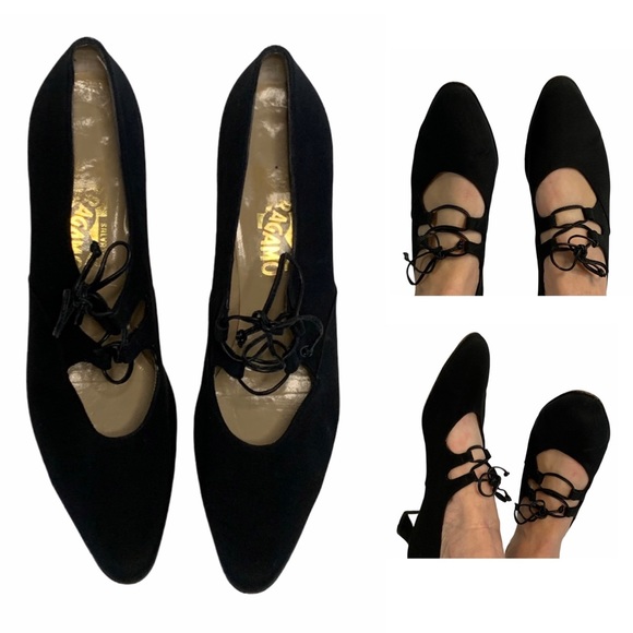 Vintage - Salvatore Ferragamo - Black Lace-up Heel - Picture 1 of 13
